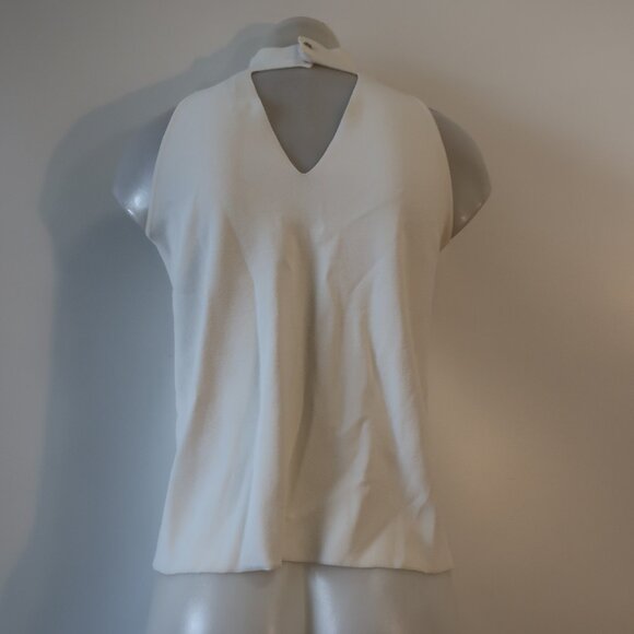 Womens Milly Ivory Mock Neck Keyhole Sleeveless Halter Knit Top S - Picture 7 of 10